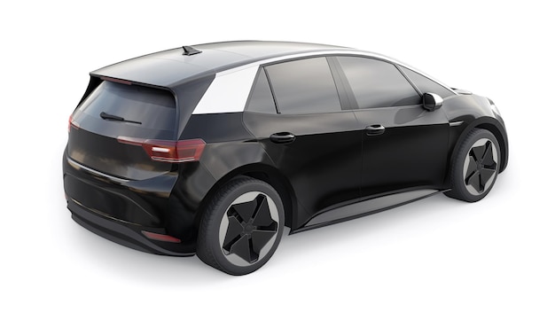 拡張範囲の3Dイラスト付きの新世代の黒い電気都市ハッチバック車