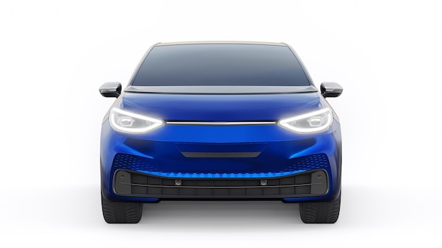 New generation dark blue electric city hatchback car with extended range 3d illustration