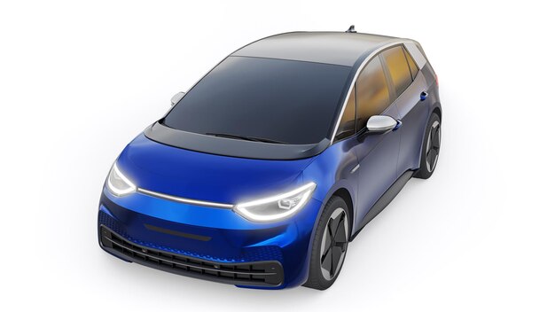 New generation dark blue electric city hatchback car with extended range 3d illustration