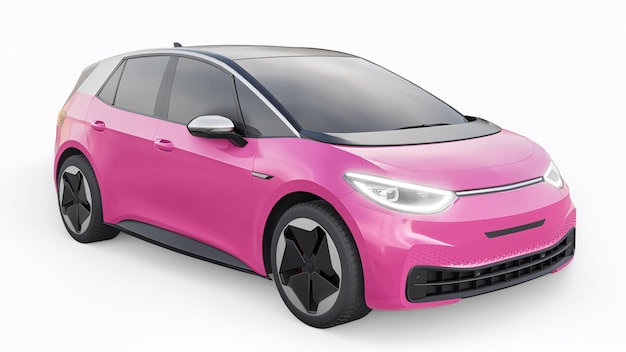 New generation dark pink electric city hatchback car with extended range 3d illustration