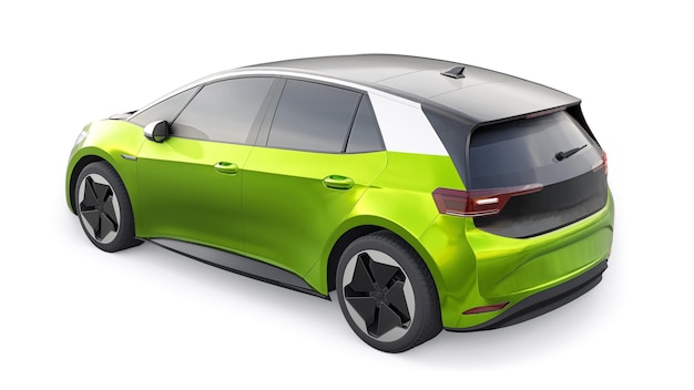 New generation green electric city hatchback car with extended range 3d illustration