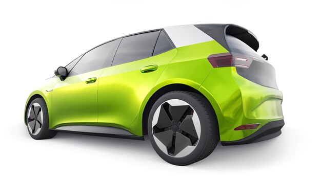 New generation green electric city hatchback car with extended range 3d illustration