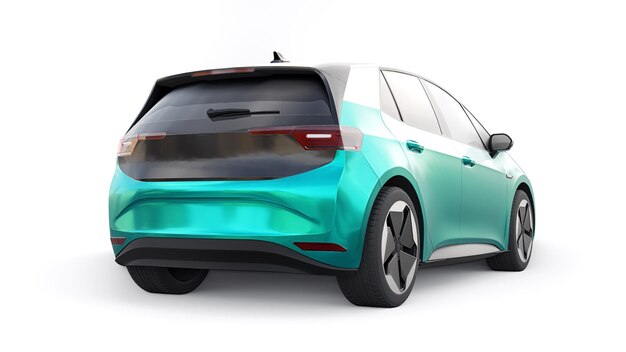 New generation green electric city hatchback car with extended range 3d illustration