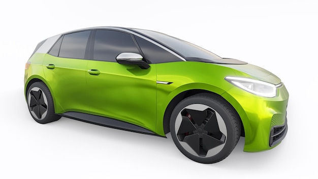 New generation green electric city hatchback car with extended range 3d illustration