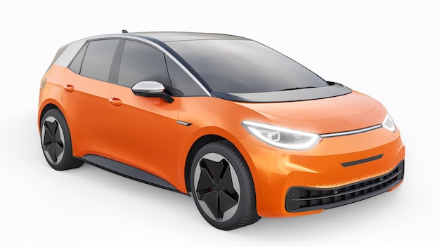 New generation orange electric city hatchback car with extended range 3d illustration