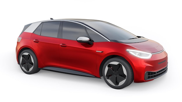 New generation red electric city hatchback car with extended range 3d illustration