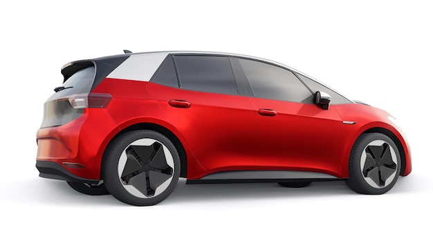 New generation red electric city hatchback car with extended range 3d illustration