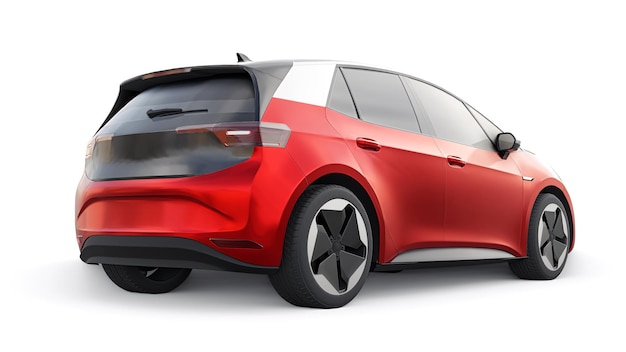 New generation red electric city hatchback car with extended range 3d illustration