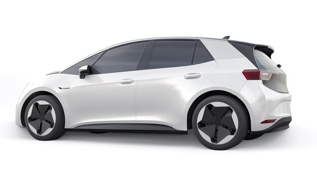 New generation white electric city hatchback car with extended range 3d illustration