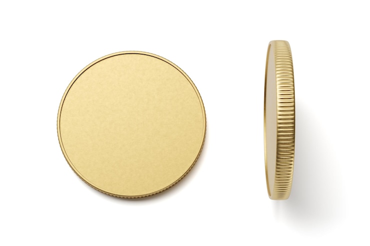 Photo new golden coin isolated on white 3d rendering