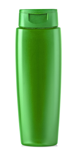 New green shampoo bottle. Isolated on white.