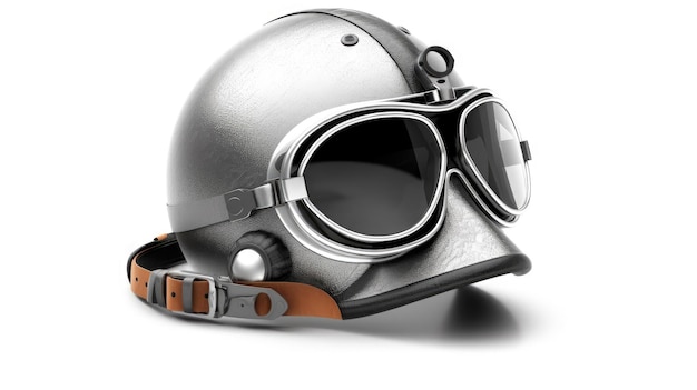 A new grey vintage helmet and wind goggle isolated on white background Generative Ai