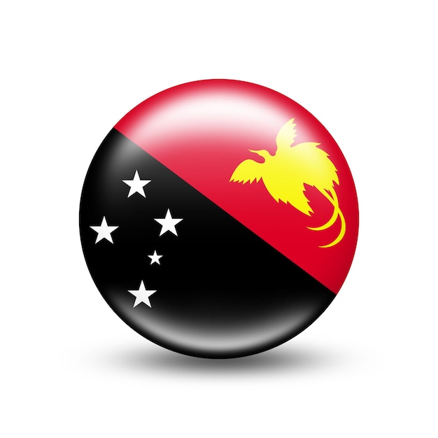 Bandiera del paese della nuova guinea nella sfera con ombra bianca - illustrazione