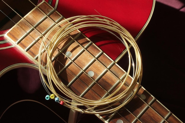 Photo new guitar string and guitar