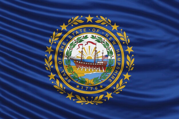 New hampshire state flag wave close up, new hampshire flag\
background