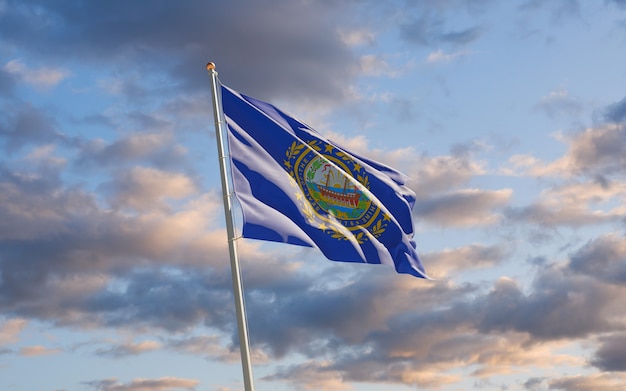 New Hampshire US State Flag at sky