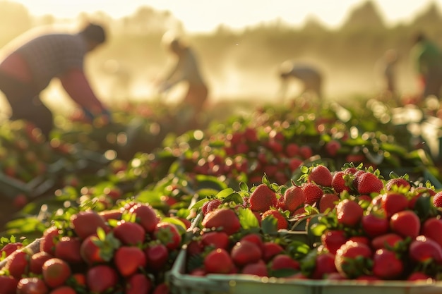 New harvest of sweet fresh outdoor red strawberry