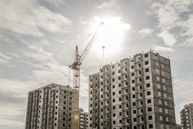 New high block construction with a crane.