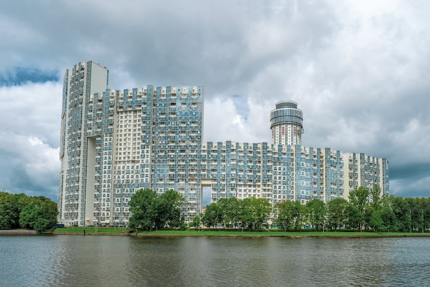 New high-rise buildings on a green hill. Khimki District, Moscow