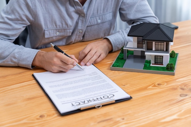 New home owner signing house loan or rental lease contract Entity