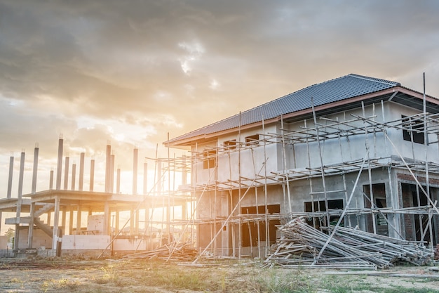 New House construction in building site