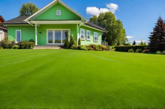 A new house with a garden in a rural area