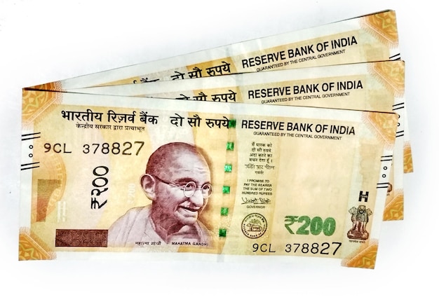 Photo new indian currency of 200 rupee notes