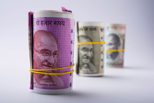 New Indian Rupees Roll or Bundle, selective focus