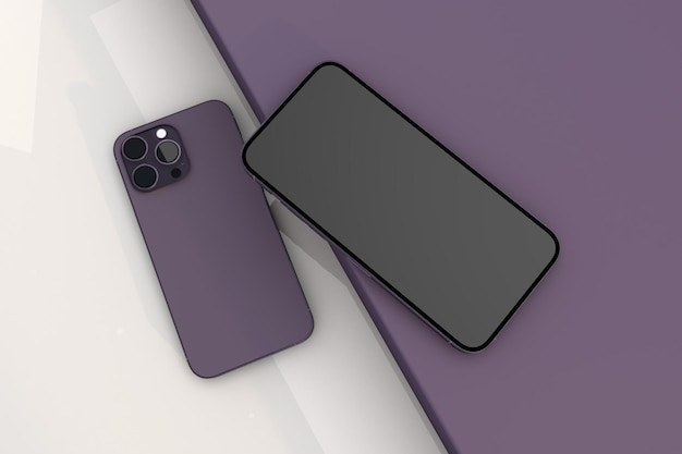 New iPhone 14 pro max a 3d mockup display two purple device