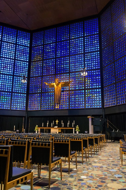 New kaiser wilhelm memorial church interior with crucifix and stained glass inlays berlin germany