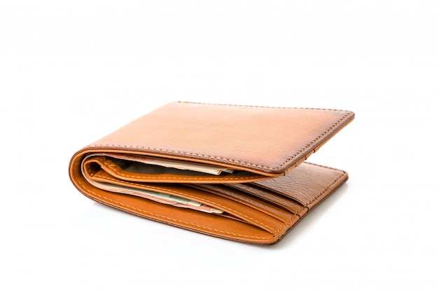 New leather brown men wallet isolated on white