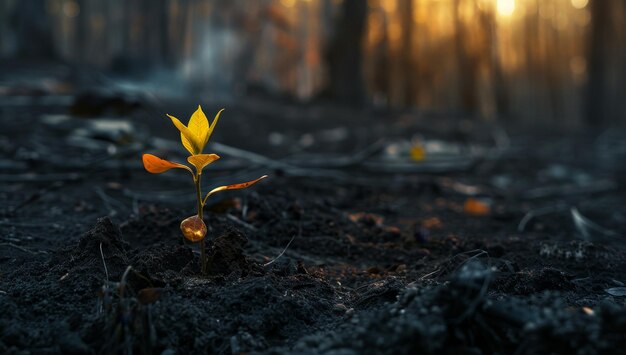 Photo new life emerges in a burnt forest