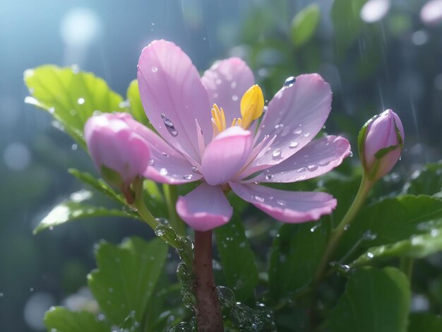 New life emerges in wet spring season after the rain the green lotus with water drops generative ai