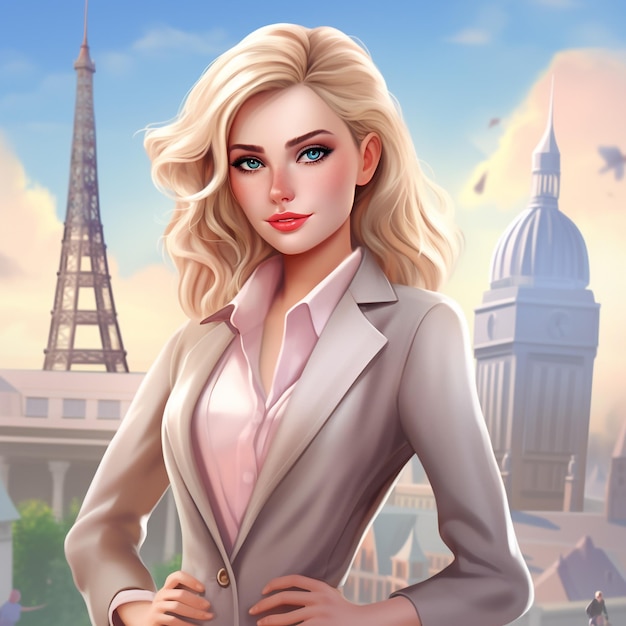 A new life mobile game app icon with an British blond female with generate Ai