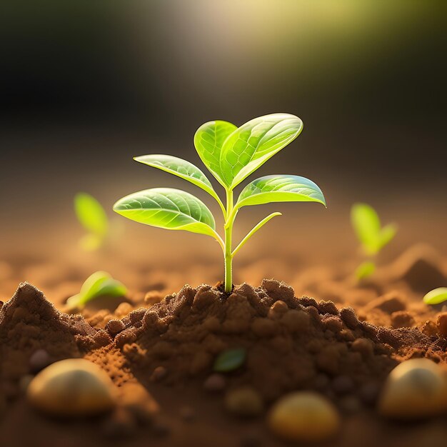 New life in spring Plant sprout seedling Growing green tree in soil