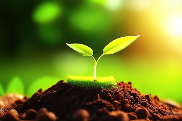 New life in spring Plant sprout seedling Growing green tree in soil