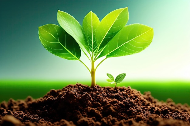 New life in spring Plant sprout seedling Growing green tree in soil