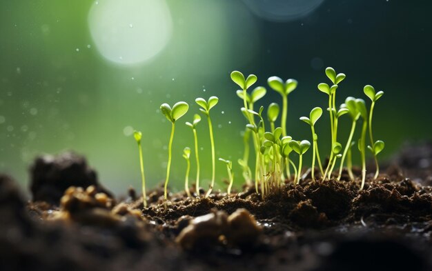 写真 自然の中の緑の苗から新しい生命が芽生える