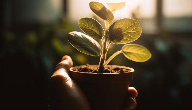 New life sprouts from seedling held by young adult hand generated by AI