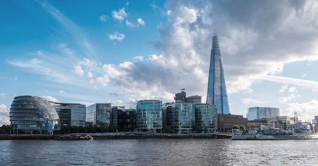 New London city hall with cloudy sky panoramic view from river