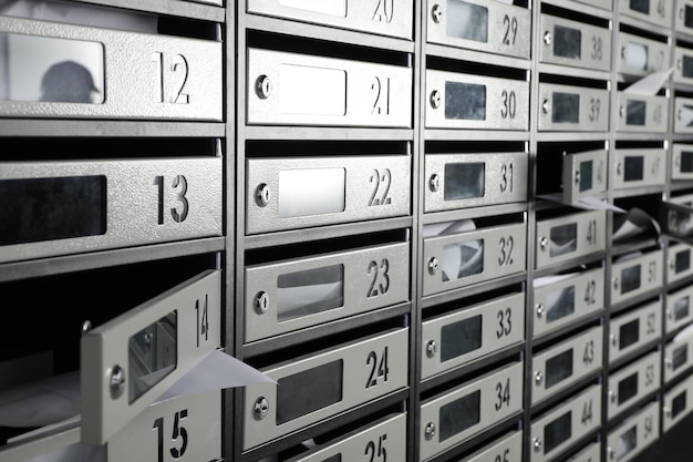 Photo new mailboxes with keyholes numbers and receipts