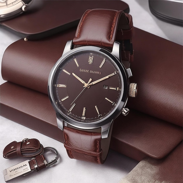 New Men Watch Luxury Bracelet Set Fashion Business Brown Leather Quartz Wrist Watches for Men