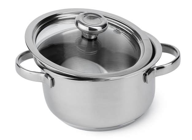 New metal cooking pot isolated on white background