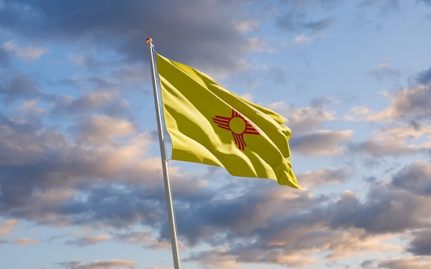 New Mexico US State Flag at sky