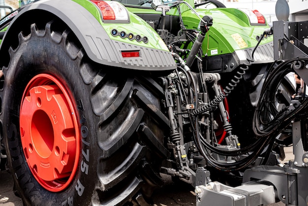 Photo new modern agricultural machinery and equipment details