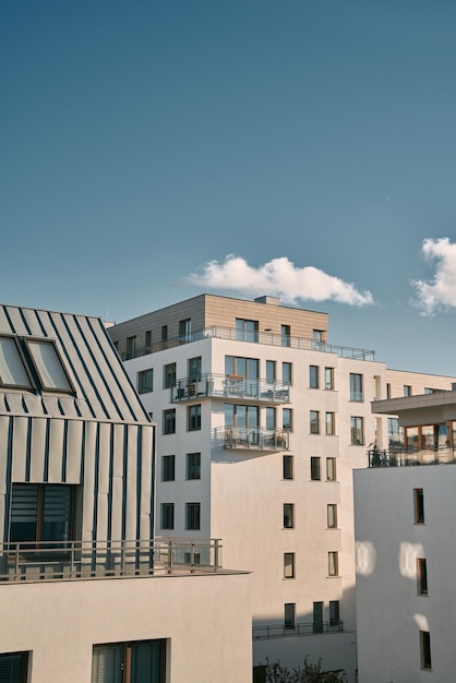 New modern apartment complex Lowrise European apartment building complex with outdoor facilities