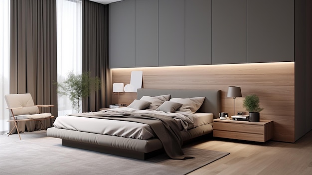 Photo new modern bedroom in an apartment 3d rendering