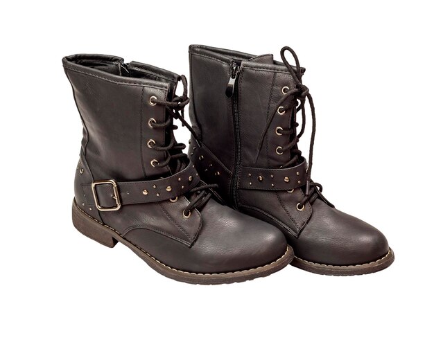 new modern comfortable women autumn black boots closeup on a white background