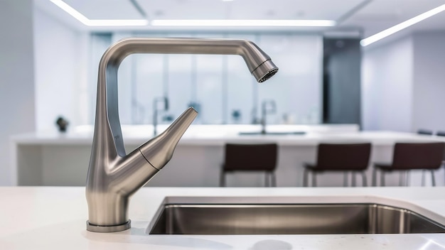 New and modern steel faucet in the kitchen