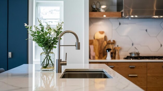 New and modern steel faucet in the kitchen